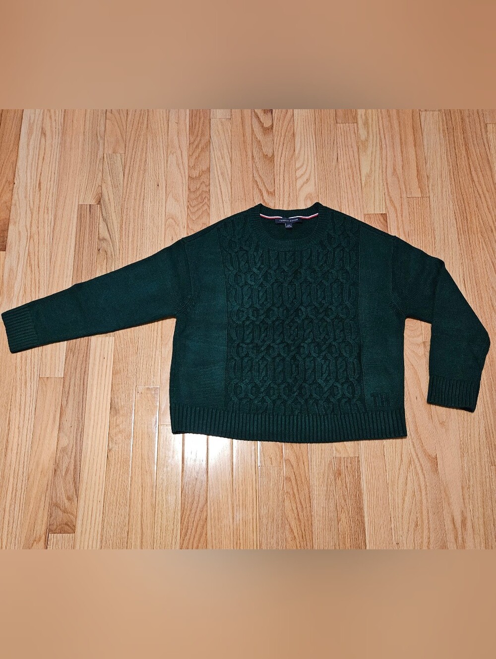 Tommy Hilfiger Women's Dark Green Cable Knit Pullover Sweater Size Large